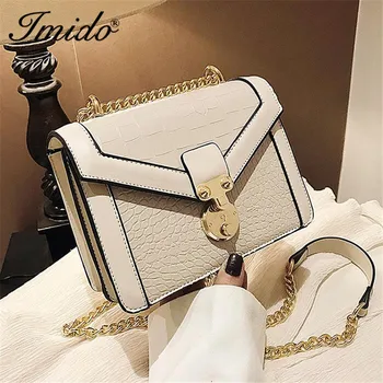 

Crocodile Pattern Chain PU Leather Crossbody Bags for Women 2020 Lock Shoulder Messenger Bag Female Handbags Metal Handle Totes
