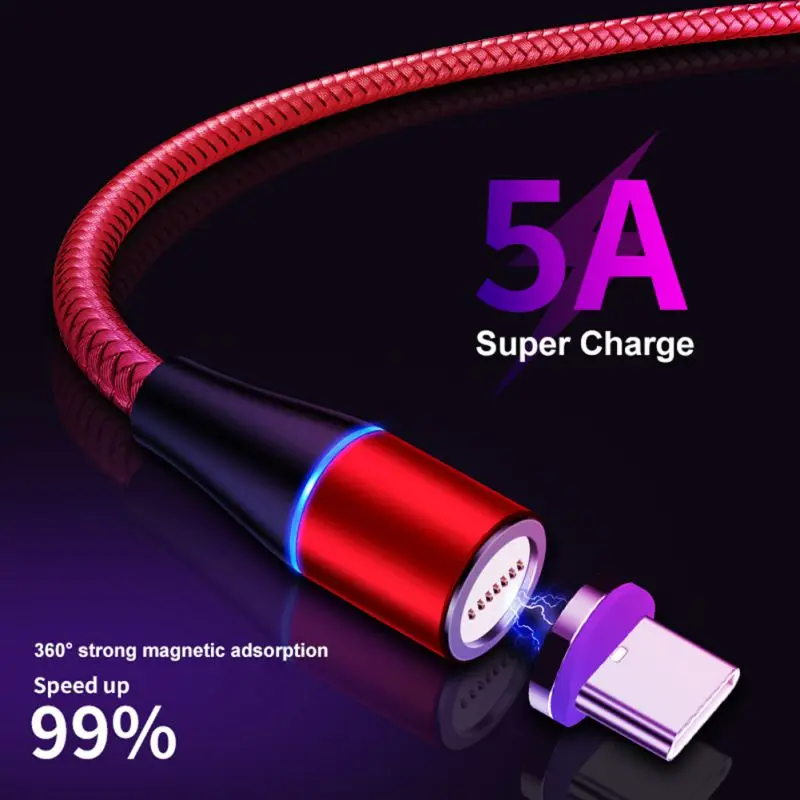 5A Магнитный USB C кабель круглый разъем вращающийся на 360 градусов светодиодный шнур для зарядки с магнитным разъемом