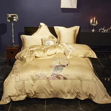 

Luxury Chinese-style Embroidered Bedding Set 800TC Egyptian Cotton Silky Soft King Size Duvet Cover Set 4pcs for Home Wedding