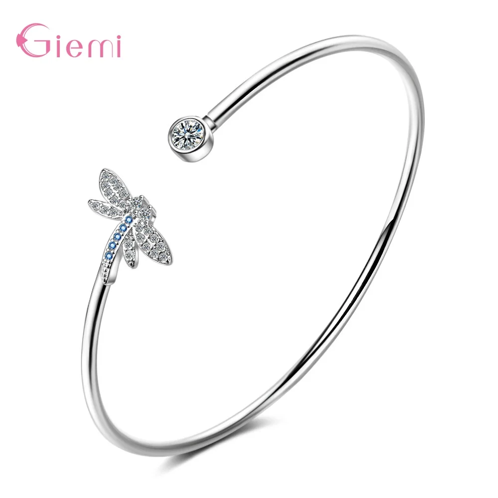 Butterfly Dragonfly Heart Charm Bangles 925 Sterling Silver Bracelets For Women Crystal Cuff Bracelet Zircon Jewelry