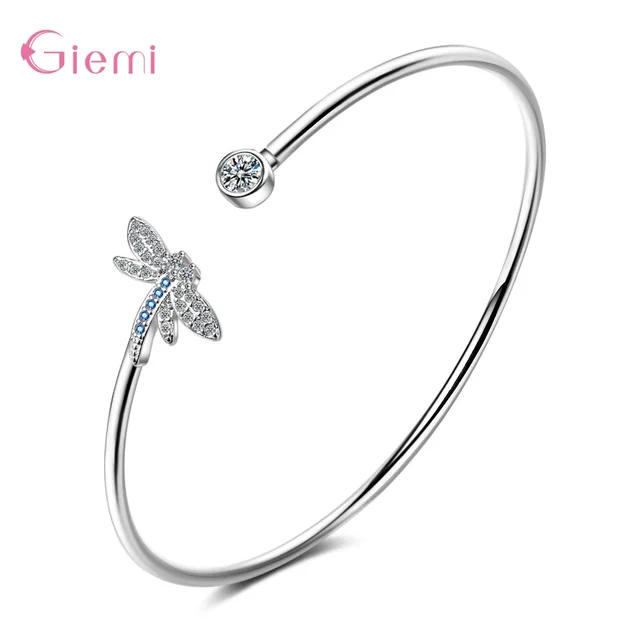 Butterfly Dragonfly Heart Charm Bangles 925 Sterling Silver Bracelets For Women Crystal Cuff Bracelet Zircon Jewelry Model 1