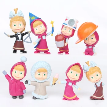 

8 pcs/set Russia Masha and Bear Toy Figure Doll Home Decoration Accessories Masshe Action Figure Creative Bear Doll Gift for Kid