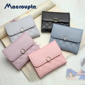 

Ladie short card bag gold buckle multi-card sweet lady style top cowhide fabric ladies leather fashion compact wallet