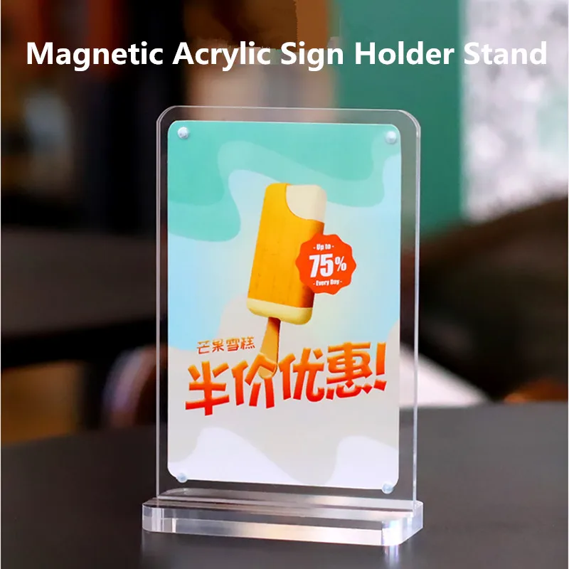 

A6 Tabletop Acrylic Menu Display Stand Photo Poster Frame Magnetic Menu Paper Sign Holder Counter Display Stand