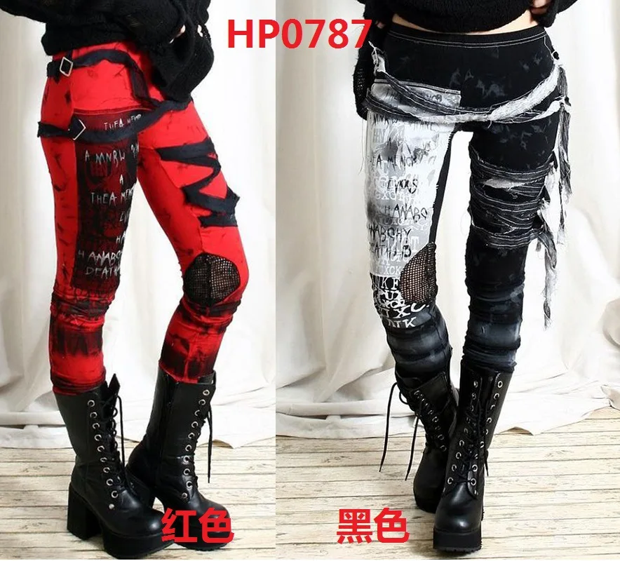 

Casual Pants Women Letter Print Mesh Hipster Black Gothic Ripped Pants Punk Lace Up Hip Hop Streetwear Ladies Trousers