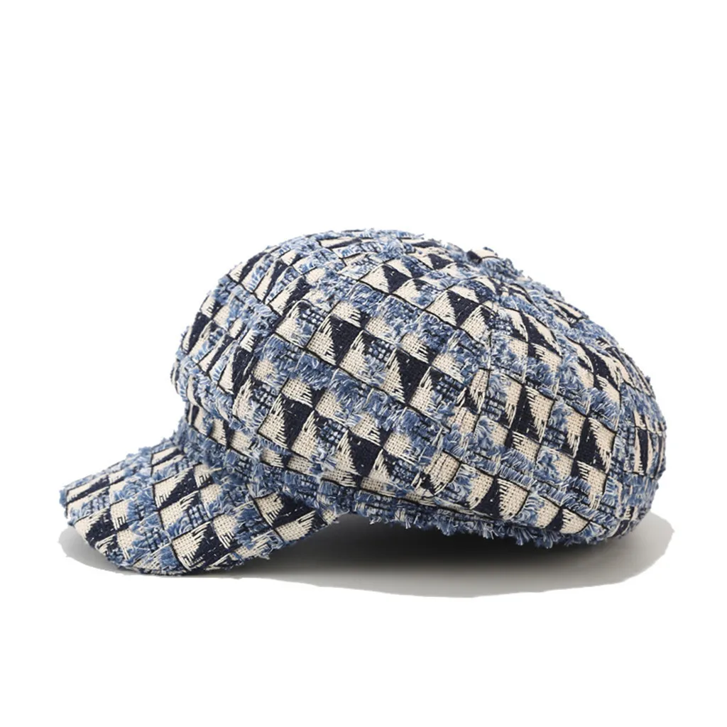 Blue Женские зимние шапки Модные Винтажные женские шапки s Зимняя решетчатая фуражка берет корейский живописец берет продавца газет шапка кепка - Цвет: Blue