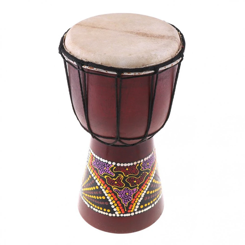

6in African Djembe Drum Hand-Carved Solid-Wood Goat-Skin Traditional African Musical Instrument