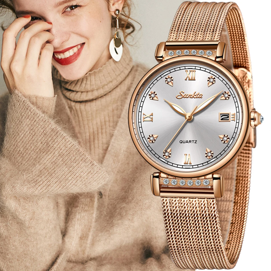 

SUNKTA 2019 Listing Rose Gold Women Watches Quartz Watch Ladies Top Brand Luxury Female Watch Girl Clock Relogio Feminino+Box