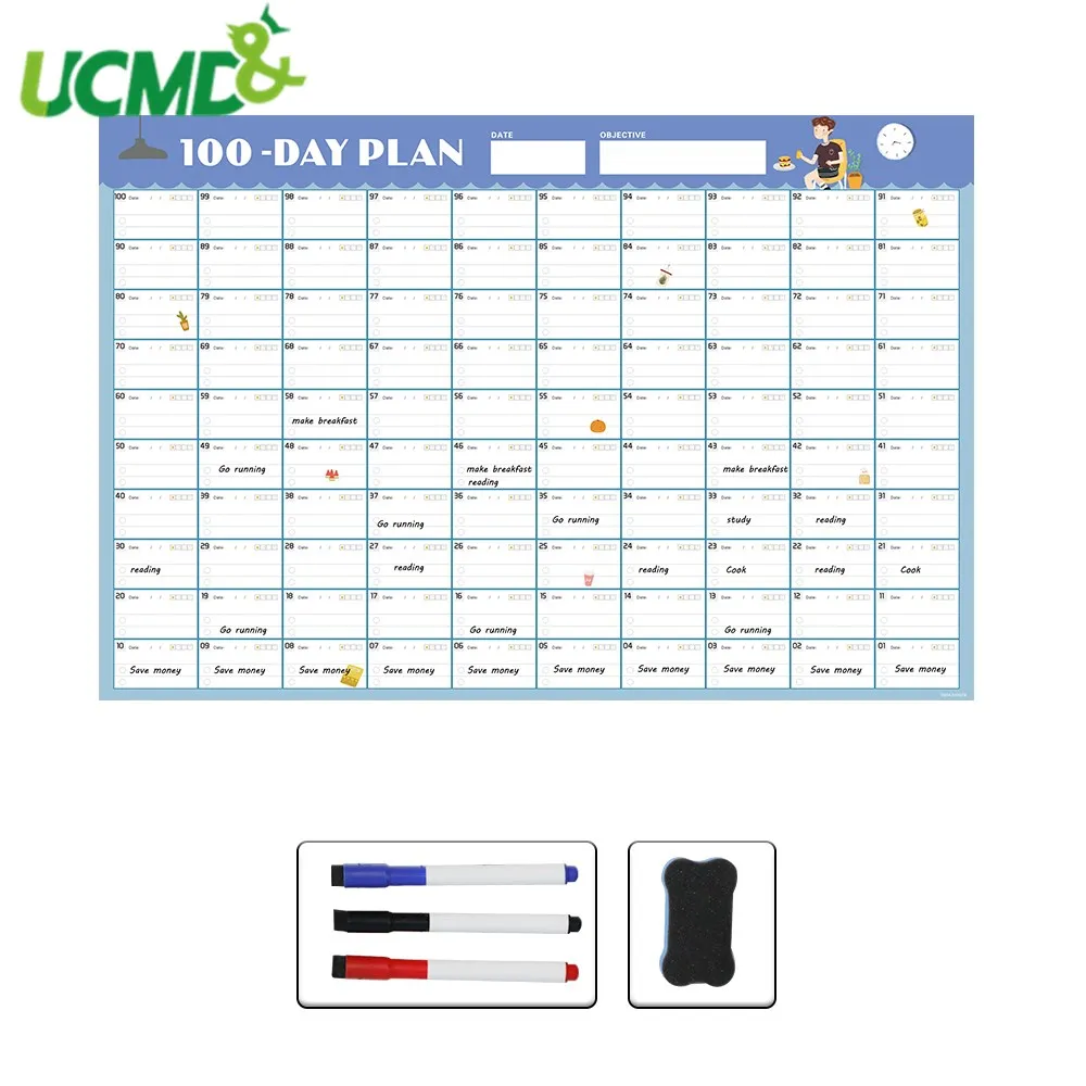 

2020 Calendar Sticker 100 Days Agenda Schedule Wall Calendar Daily Behavior Chart Waterproof Weekly Month Planner Goal Organizer