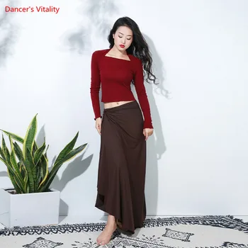 

Autumn Winter NEW Warm Bellydance Practice Clothes Comfort Modal Long Sleeve Blouse Short Skirt Oriental Dance Show Outfit