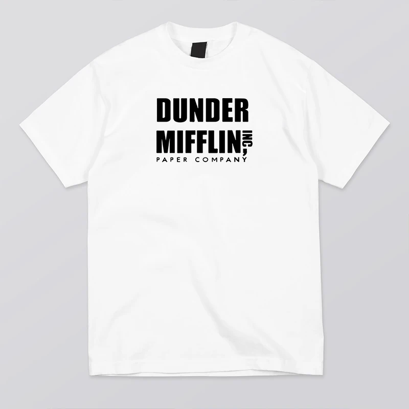 

Ordinary Style Dunder Mifflin Paper Company Pattern Print White Short T Shirt Fashion Cotton Round Collar Men Tee