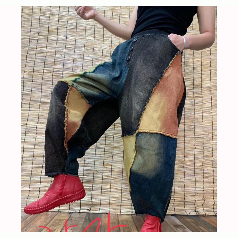 

Women Jeans Denim Pants Patchwork Fashion Casual Retro Vintage Long Big Loose Straight Oversized for Autumn Spring AZ26282619