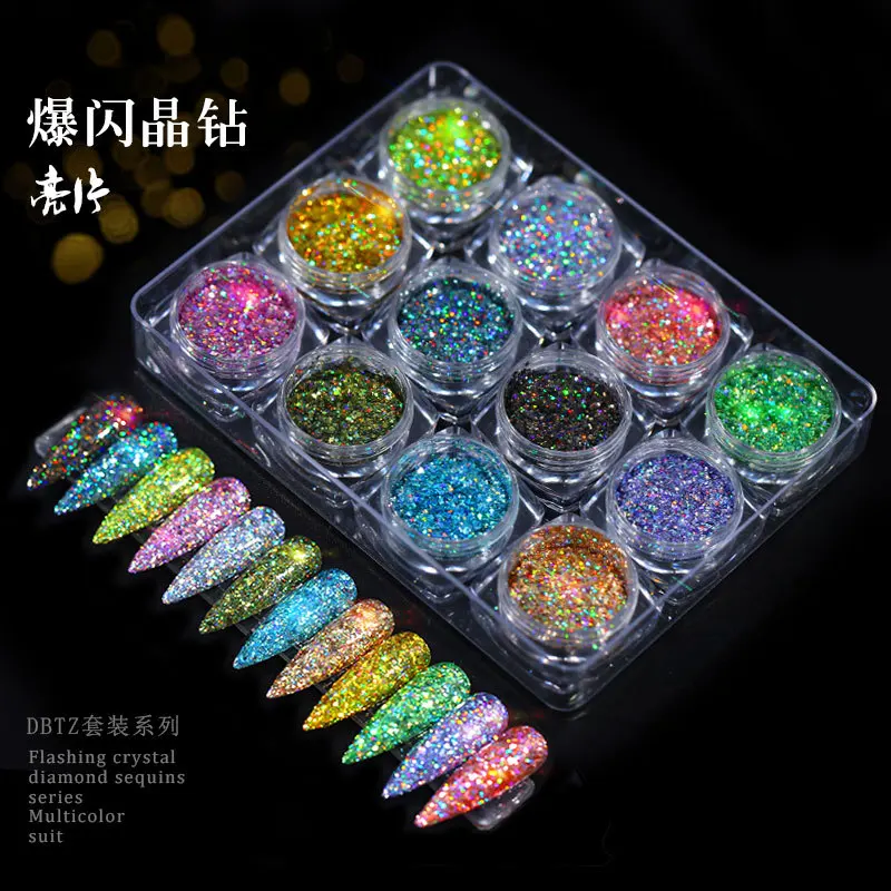 

12 Color Nail Art Laser Glitter Sequin Light Change Onion Powder Nail Decoration Boxed Symphony Nail Sequin nail glitter nails