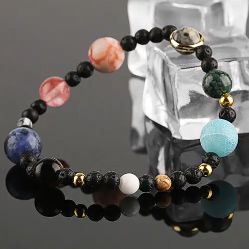 Galaxy Solar System Stars Earth Moon Bracelets Universe Nine Planets Natural Stone Bracelet Women Man Fashion Jewelry