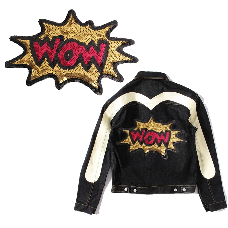 Термоклейкие нашивки с надписью WOW для одежды полоски блестящие значки на одежду