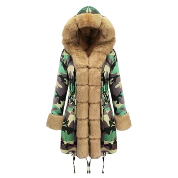 

Women's Winter Cotton Camouflage Coat Hoodied Topcoat Faux Fur Collar