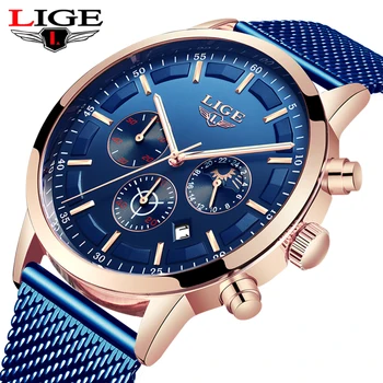 

LIGE New Mens Watches Male Fashion Top Brand Luxury Stainless Steel Blue Quartz Watch Men Casual Sport Waterproof Watch Relojes