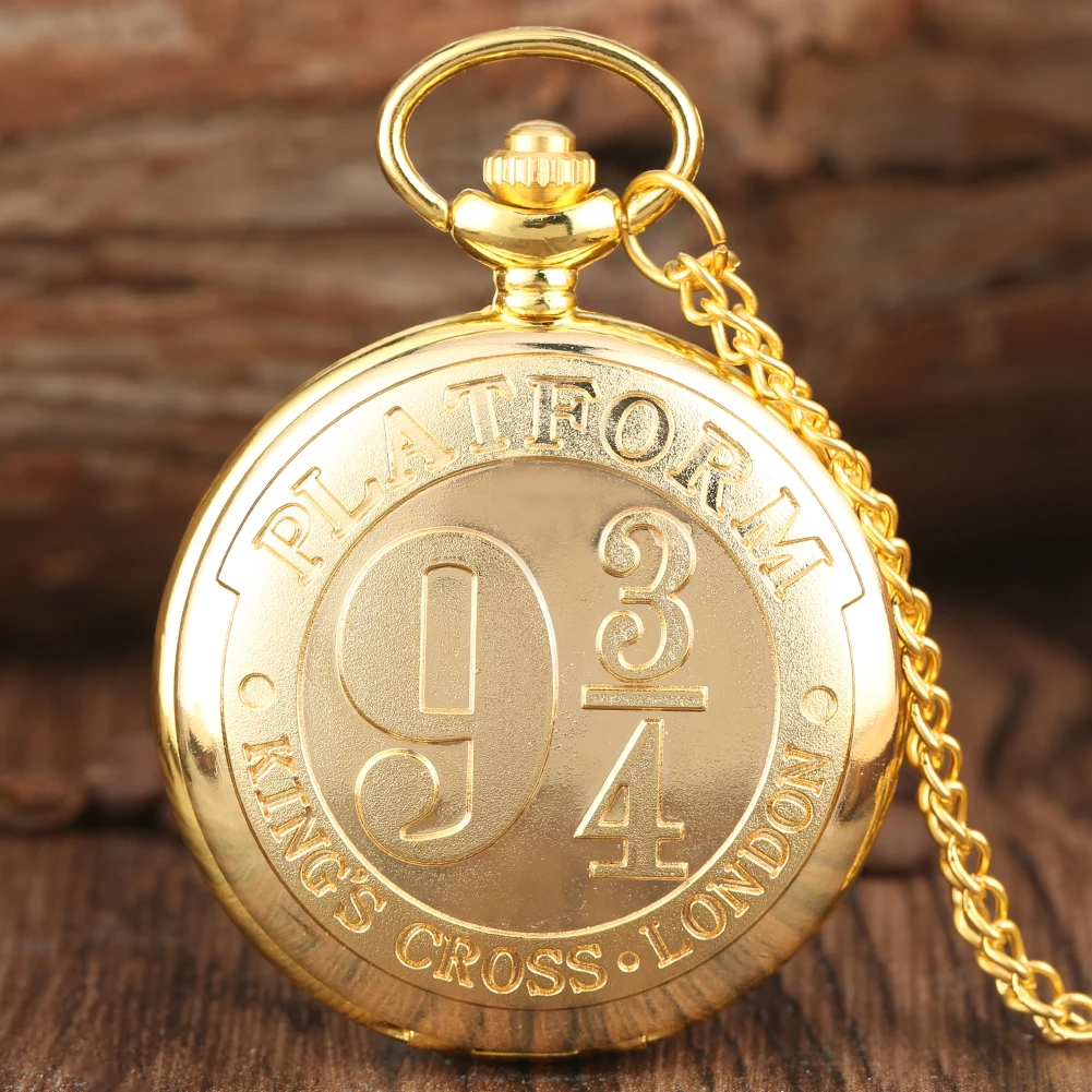 Exquisite Gold Quartz Pocket Watch Men Platform Nine and Three Quarters Feamale Necklace Clock Chain Pendant montre de poche