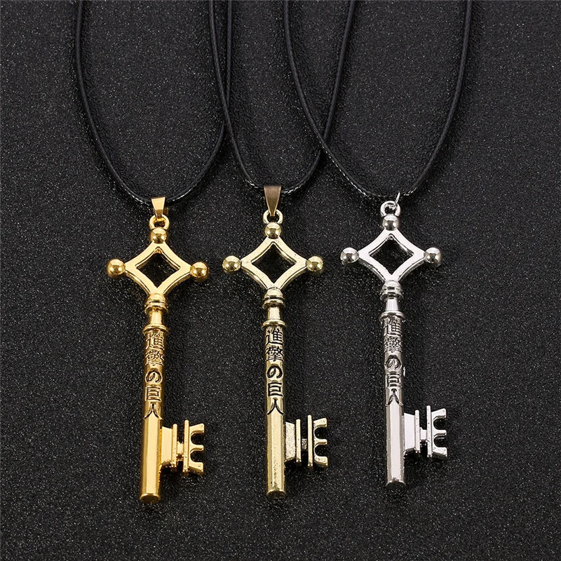 Anime ataque en Titán Eren clave Shingeki No collar Kyojin Vintage cuerda cadena colgante collar para hombres y mujeres joyas de Cosplay