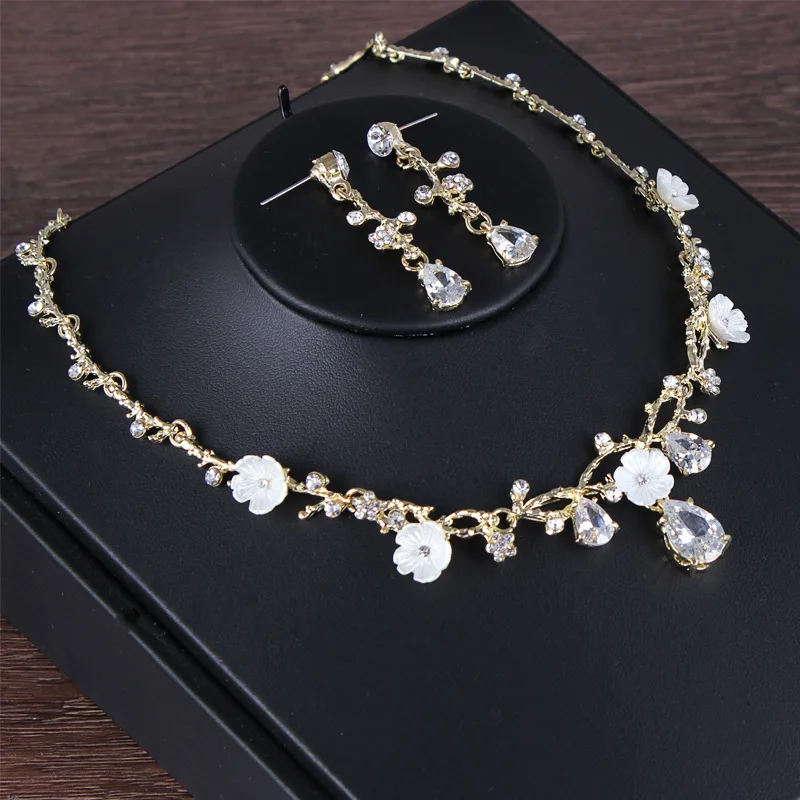 Floralbride Alloy Rhinestones Crystals Cubic Zircon Wedding Jewelry Set Bridal CZ Necklace Earring Set Women Banquet Jewelry Set