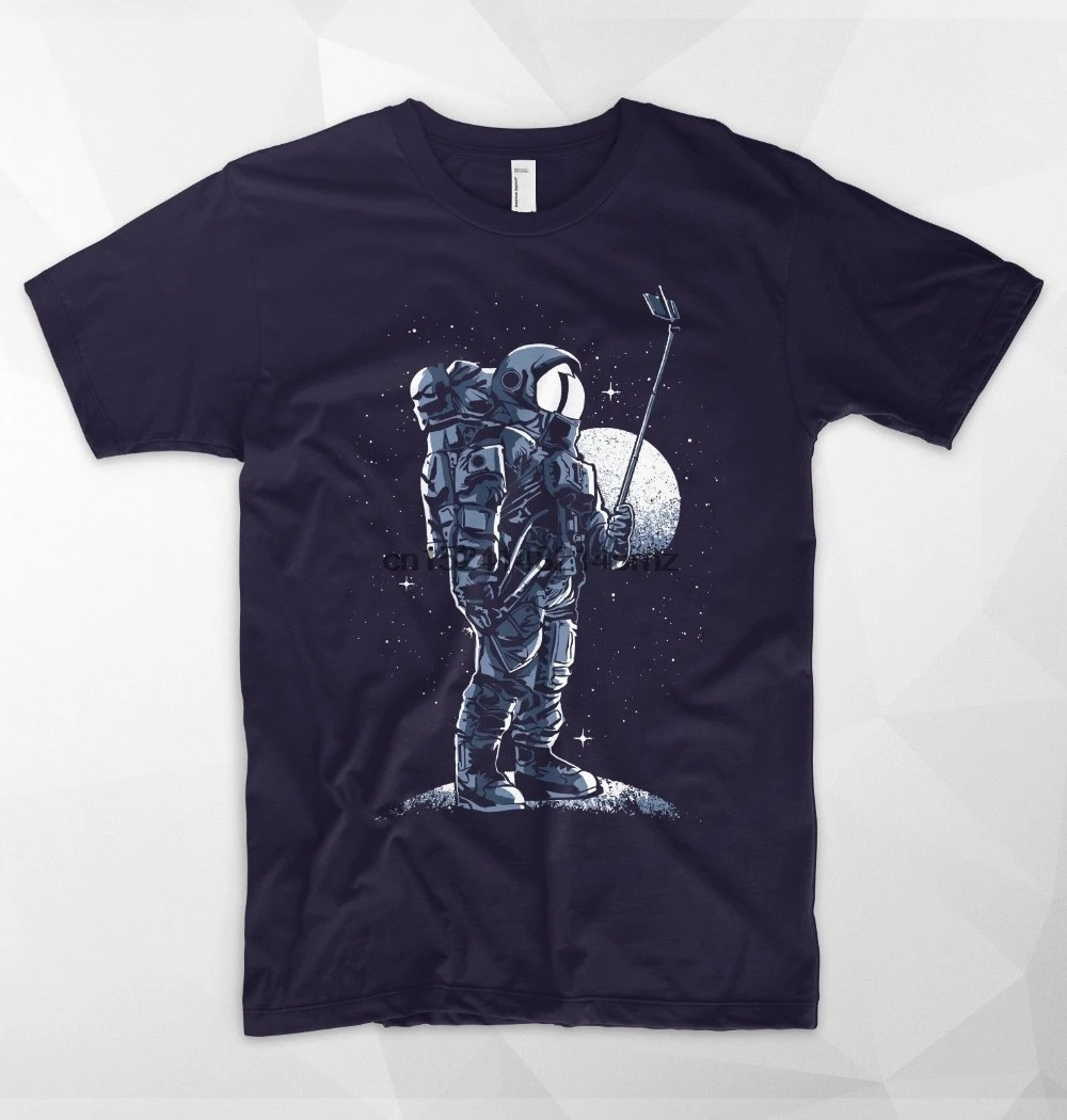 100% Cotton Short Sleeve O-Neck Selfie Astronaut T Shirt Top Space Take Photo Galaxy Spaceman Moon Present Funny Tee Shirts |