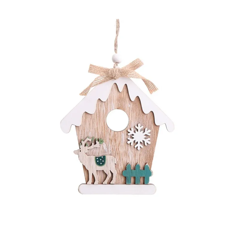 Christmas Decor Wooden Snow House Santa Clause Snowman Bow Christmas Tree Hang Pendant Xmas Party Christmas Home Decor