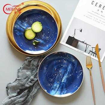 

4PCS Creative Blue Sky Plates Ceramic Dessert Cake Dishes Kitchen Dining Table Decorative Party Serving Platter New Home Decor