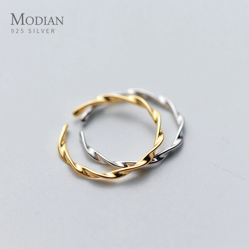 Женское тонкое кольцо Modian из серебра 925 пробы золотистое волнистое с