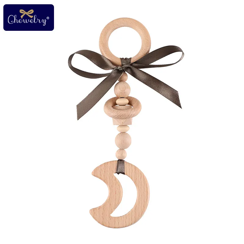 Baby Teether Wooden Pram Clip Baby Mobile Pram Play Gym Wood Beads Bee Pacifier Chain Chewable Baby Rattle Baby Teething Gifts