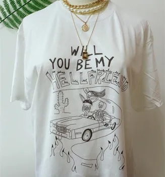 

sunfiz HJN Unisex Will You Be My Hellfriend T-Shirt Hipsters Grunge Style Tumblr Shirt 90s Street Wear White Tee