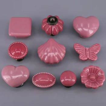 1x Cute Kids Room Cabinet Drawer Cupboard Ceramic Door Knob Kitchen Furniture Pull Handles Rose red