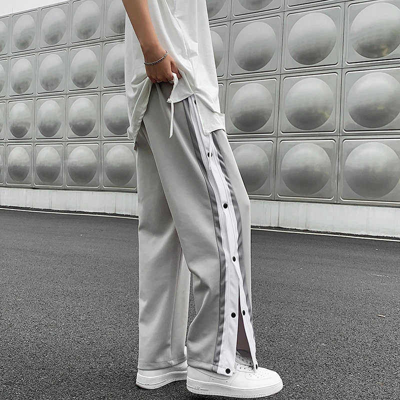 Summer Casual Pants Men Side Buttons 