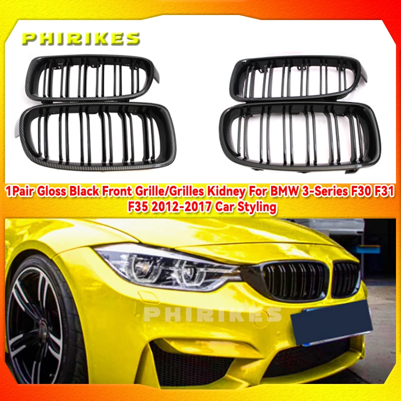 

1Pair Gloss Black Front Grille/Grilles Kidney For BMW 3-Series F30 F31 F35 2012-2017 Car Styling