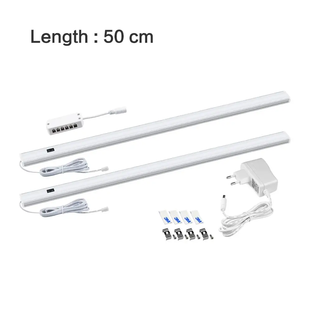 2x50cm-with Adapter Ручная развертка развертки Сенсор светодиодный свет лампы 30/40/50 см Спальня Кухня лампа шкаф гардероб шкаф бар огни 12В 5 Вт 6 Вт 7 Вт Подсветка - Испускаемый цвет: 2x50cm-with Adapter