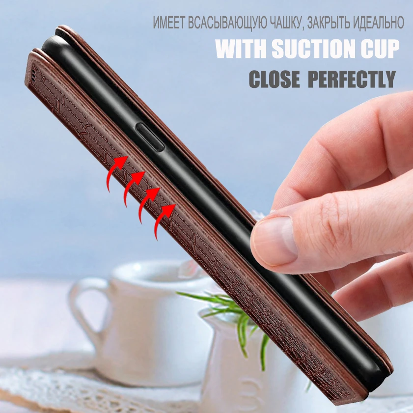 Leather Flip Wallet Phone Case with Card Holder and Stand Feature