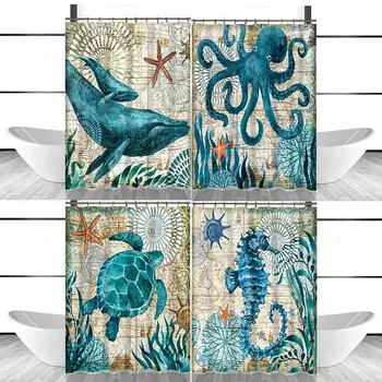 

Sea Turtle Waterproof Shower Curtain Octopus Home Bathroom Curtains with 12 Hooks Polyester Fabric Bath Curtain