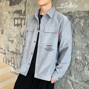 

Denim Men's Shirt Letters Printed Pocket Design Loose Comfortable Casual Shirt Men's-Gray Blue White Men's Tops M-4XL Spring New