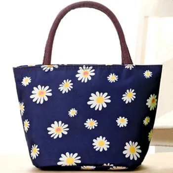 

Blue Women Waterproof Food Canvas Tote Thermal Insulation Bag Large Capacity Lunch Bag Food Picnic Cooler Bag For Student