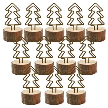 

Wooden Base Card Holder, 12 Sets of Solid Wood Base Table, Iron Metal Wire Shape, Table, Photo Card, Menu Card, Business Card Ho