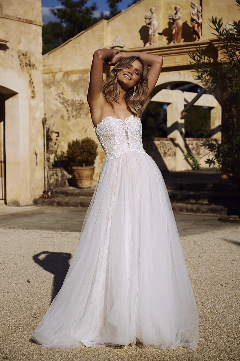 Сексуальное Милое ТРАПЕЦИЕВИДНОЕ свадебное платье Robe De Mariage Deatachable с открытыми плечами Кружевная аппликация богемный свадебное платье размера плюс