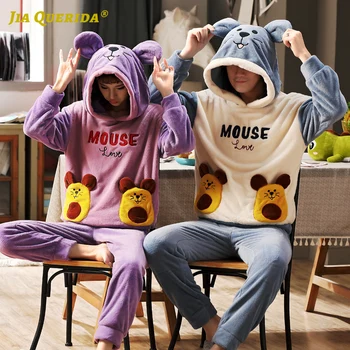 

Long Sleeve Long Pants Winter Warm Flannel Pajamas for Woman Fashion Style Casual Style Man and Woman Cartoon Printing Pj Set