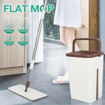 

Mop Set Automatic Mop Bucket And Prevent Hand Wash Microfiber Cleaning Cloth Squeeze Magic Lazy Mop For Home Wood Flooring