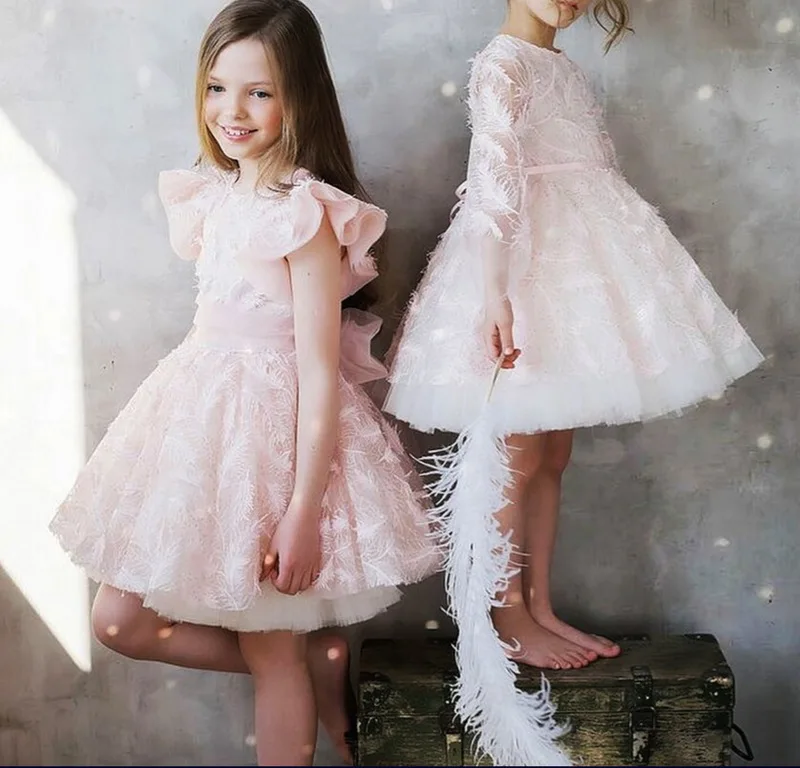 Розничная ; Детские платья с перьями для девочек; коллекция года; новое летнее Пышное фатиновое платье принцессы для девочек; одежда для малышей; От 2 до 8 лет; E9304