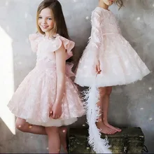 Розничная ; Детские платья с перьями для девочек; коллекция года; новое летнее Пышное фатиновое платье принцессы для девочек; одежда для малышей; От 2 до 8 лет; E9304
