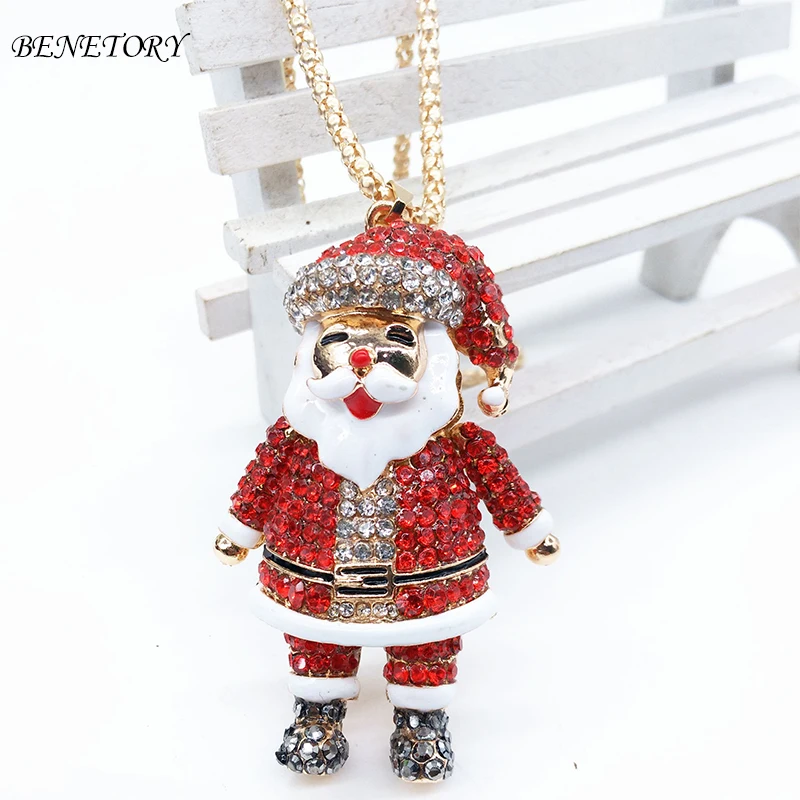 

New Fashion Christmas Costume Jewelry Set Cute Enamel Crystal Santa Claus Pendant Necklace Earrings For Women Girls Gift