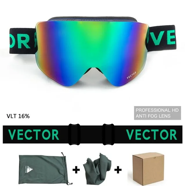 Векторные брендовые лыжные очки для мужчин и женщин с двойными линзами UV400, противотуманные очки для катания на лыжах, снежные очки для взрослых, лыжные очки для сноуборда - Цвет: Black Green