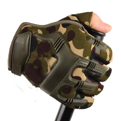 С обрезанными пальцами тактические перчатки для стрельбы в армейском велосипеде мотокросса для езды на велосипеде армейские защитные перчатки противоскользящие рабочие перчатки для мужчин - Цвет: Camouflage