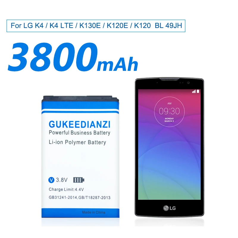Запасной аккумулятор GUKEEDIANZI BL 49JH 3800 мАч для телефона LG K4 / LTE K130E K120E/K120 литий