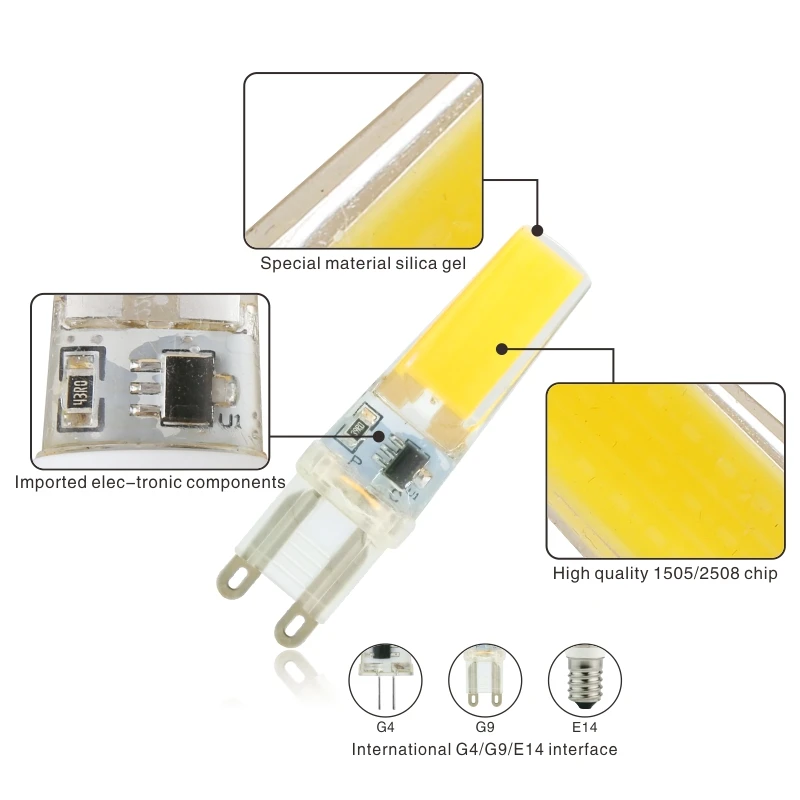 10 шт./лот G4 G9 E14 Светодиодная лампа 3 Вт 6 AC/DC 12 В 220 COB прожектор люстра освещение