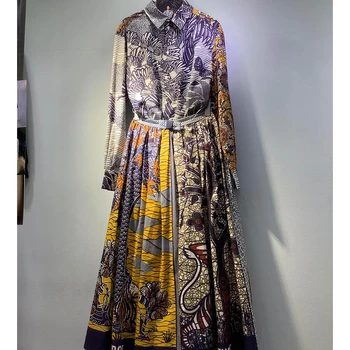 

Cosmicchic 2020 Women Long Skirt Set Floral Print Long Sleeve Shirt High Waist Pleated Maxi Skirt Runway Design Vintage 2 Piece